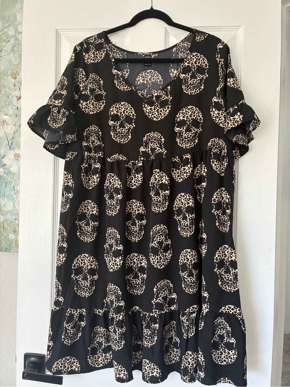 Black Leopard Skull Tiered Midi Dress
